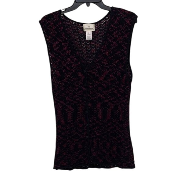 Susan Bristol Vintage 1990s Black & Red Knit Sweater Vest Womens Size Medium USA - Picture 1 of 11